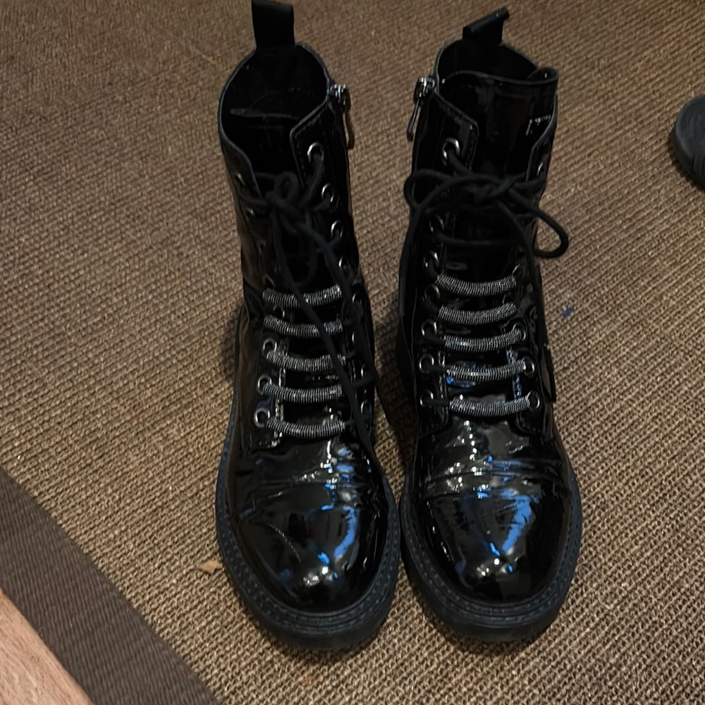 DKNY Shiny Black Combat Boots